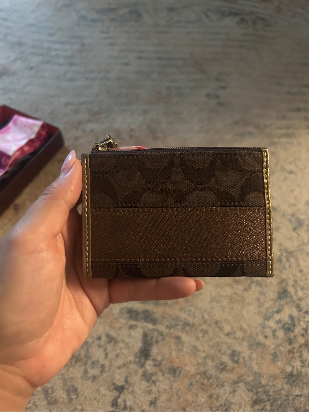 Coach Brown Signature Canvas Card & Coin Zip Holder